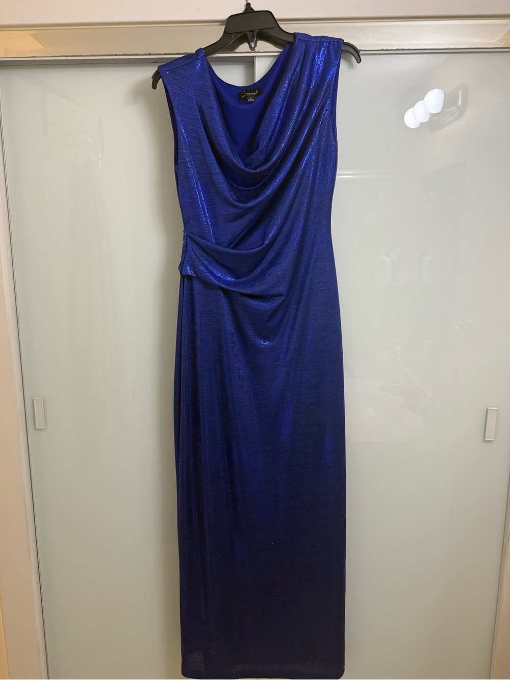Connected Apparel Royal Blue Metallic Cowl Neck Maxi Size 8